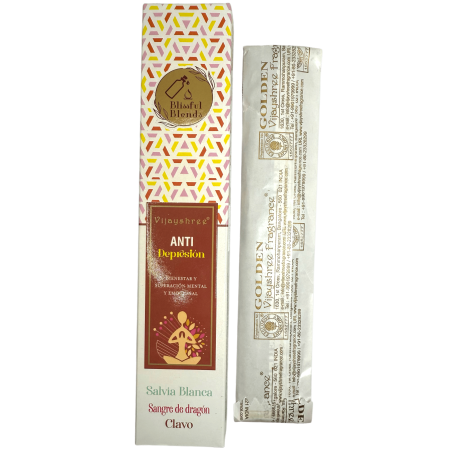 Blissful Blends Vijayshree Weißer Salbei, Drachenblut und Nelke Bio Anti-Depression Weihrauch - 25gr Box.