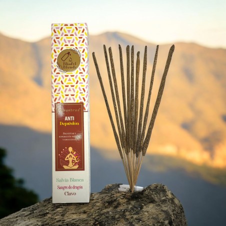 Blissful Blends Vijayshree Salvia Bianca, Sangue di Drago e Chiodi di Garofano Incenso Biologico Anti-Depressione - Scatola da 2
