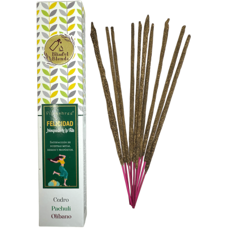 Happiness Blissful Miesza Organiczne Kadzidła Vijayshree, Cedr, Paczulę i Kadzidło - Pudełko 25gr.