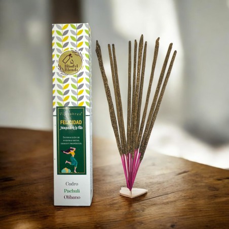 يمزج Happiness Blissful بين Vijayshree Cedar و Patchouli و اللبان البخور العضوي - علبة 25 غرام.