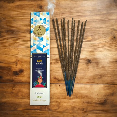 Organic Anti Stress Incense Blissful Blends Vijayshree Incense, Opium and Agar Wood - 25gr box.