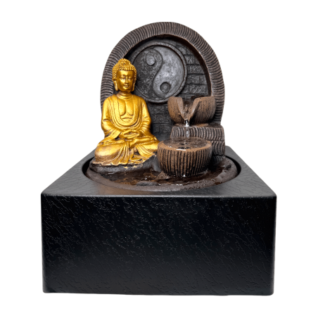 Fonte de Buda com LED 18x18x23cm - Fonte de Resina para Interior - HOSTENATURA