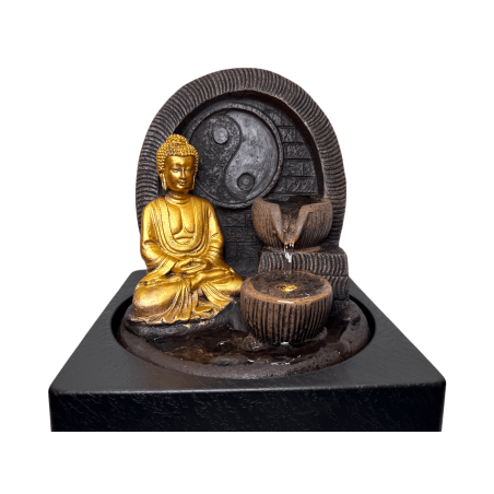 Fuente de Buda con LED 18x18x23cm - Fuente de Interior de Resina - HOSTENATURA