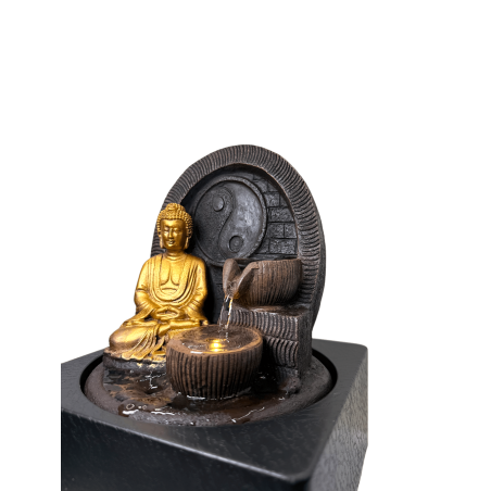 Fonte de Buda com LED 18x18x23cm - Fonte de Resina para Interior - HOSTENATURA
