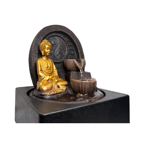 Font de Buda amb LED 18x18x23cm - Font d'Interior de Resina - HOSTENATURA
