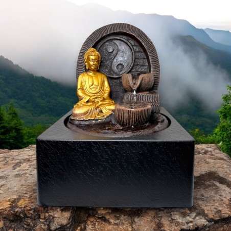 Font de Buda amb LED 18x18x23cm - Font d'Interior de Resina - HOSTENATURA