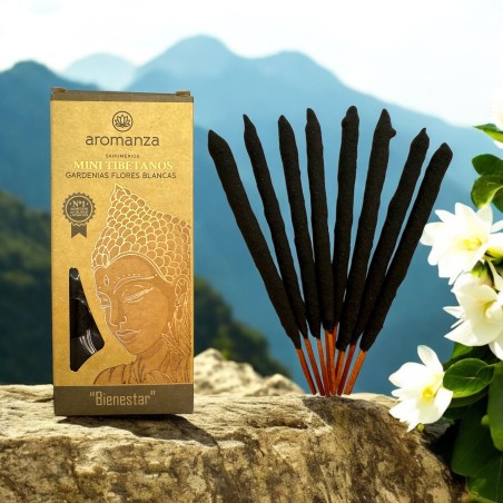 Mini Tibetische Räucherstäbchen Gardenien Weiße Blumen Aromanza Argentinien - 8 Räucherstäbchen 40min Dauer - Wellness