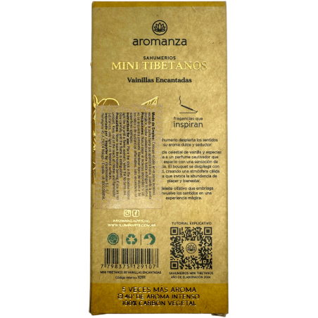 Mini tibetansk rökelse förtrollade vaniljer Aromanza Argentina - 8 rökelsepinnar 40 min varaktighet - Överflöd