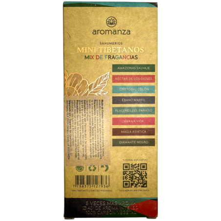 Incienso Mini Tibetanos Mix de Fragancias Aromanza Argentina - 8 sahumerios 40min duración - 8 Fragancias
