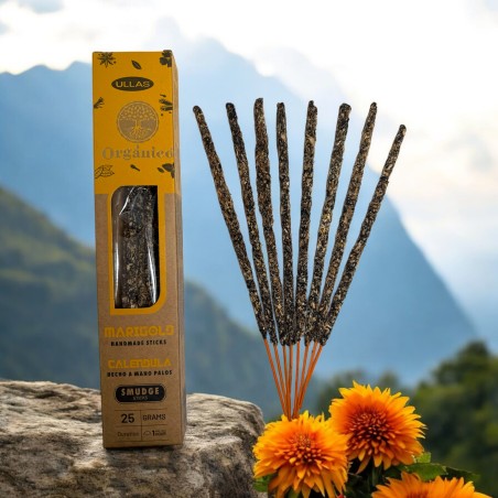Ullas Calendula-Räucherstäbchen – handgefertigt – 25 g – hergestellt in Indien – 100 % natürlich – ULLAS Bio-Räucherstäbchen