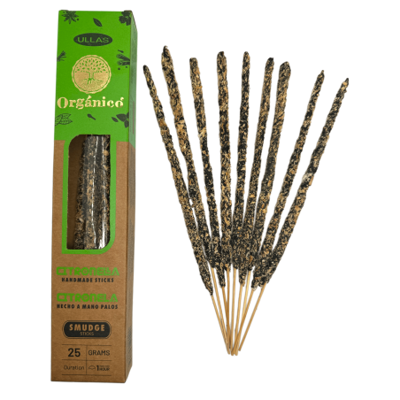 Bio Citronella Räucherstäbchen - ULLAS - Handgefertigt - 25gr - Hergestellt in Indien - 100% natürlich