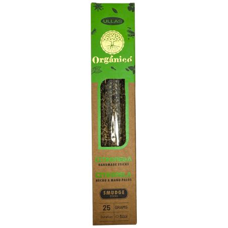 Incenso de Citronela Orgânico - ULLAS - Feito à Mão - 25gr - Fabricado na Índia - 100% Natural