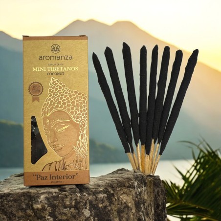 Mini tămâie tibetană cu nucă de cocos Aromanza Argentina - 8 bețișoare parfumate, durată 40 min - Pace interioară