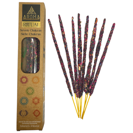 Bio Ritualräucherwerk 7 Chakren AROMA Handgemachtes Räucherstäbchen - Box mit 8 Räucherstäbchen - 1 Stunde Wirkungsdauer