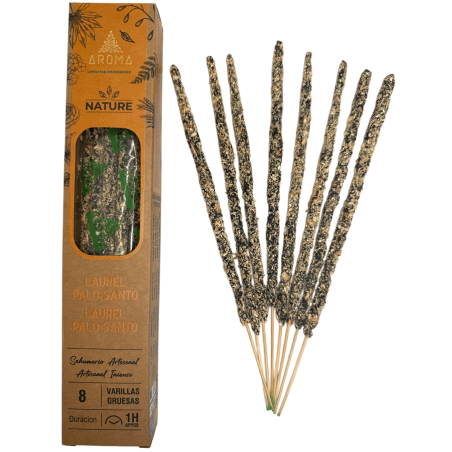 Encens Bio Laurier Palo Santo AROMA Nature - 8 bâtonnets 1h durée