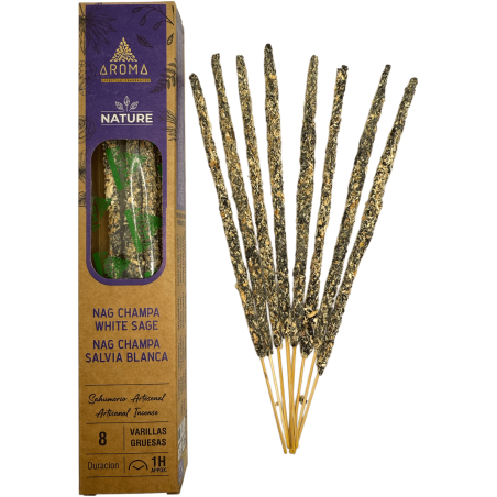 بخور ناغ شامبا العضوي AROMA البيضاء الطبيعية - 8 أعواد، مدة الصلاحية ساعة واحدة