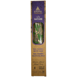 Organic Nag Champa Incense White Sage AROMA Nature - 8 sticks 1h duration
