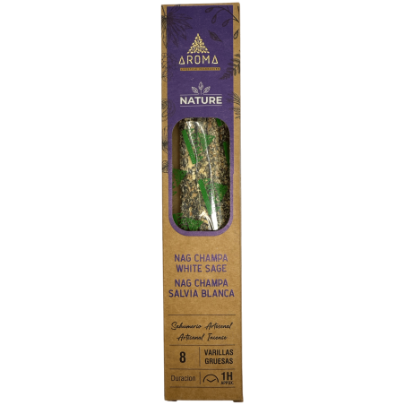 Kadzidło organiczne Nag Champa Biała szałwia AROMA Natura - 8 patyczków czas trwania 1h