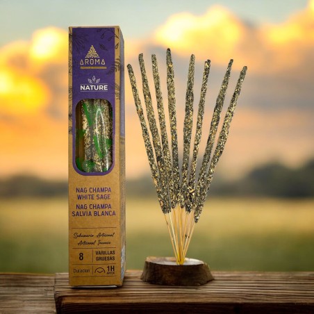 Bio Nag Champa Räucherstäbchen Weißer Salbei AROMA Natur - 8 Stäbchen 1h Wirkungsdauer