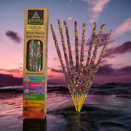 Bio-Ritual-Räucherstäbchen 7 Powers AROMA Handgefertigtes Räucherstäbchen - Schachtel mit 8 Räucherstäbchen - 1 Stunde Wirkungsd