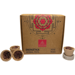 Ghivece cu plante aromatice roz, căni din rășină, parfumuri energetice AROMA - 4 căni și suport pentru arzător