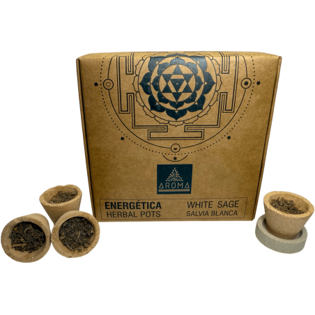 Weiße Salbeiharzbecher, Kräutertöpfe, energetische AROMA – 4 Tassen und Brennerständer – Reinigung und Schutz