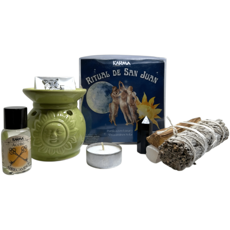 San Juan-ritual för månrening och öppning av solstigen - Inkluderar brännare, bindning, palo santo, selenit, mineral och häxknut
