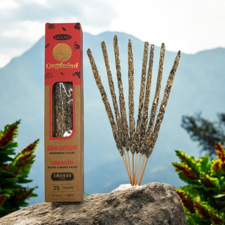 Encens Ulles de Gerani - Fet a mà - 25gr - Fet a Índia - 100% Natural - ULLAS Encens Orgànic