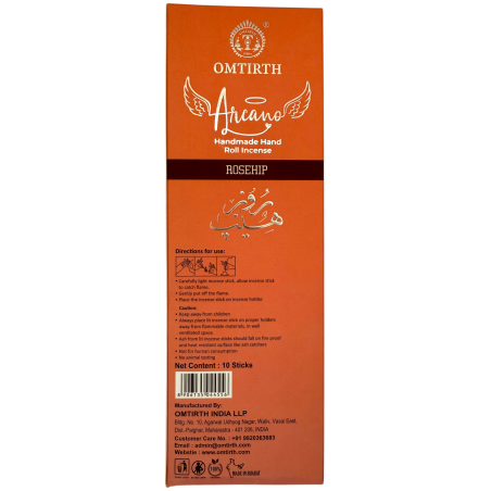 Tămâie naturală cu măceșe Omtirth Arcano - 10 bețișoare de tămâie organică artizanală