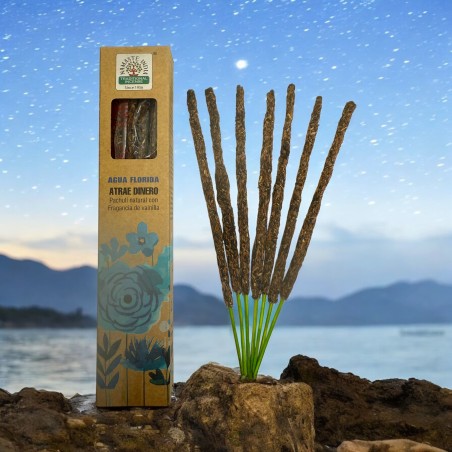 Natürliches Räucherwerk Florida Water zieht Geld an Namaste India Natural Masala – 1 Schachtel Räucherwerk 25 g – Patchouli mit