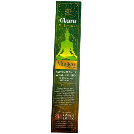 Encens nettoyant aurique Himalaya Magical Series - Boîte de 25 g d'encens masala à la sauge blanche et au palo santo.
