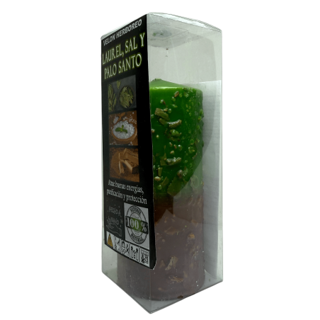 Bougie aux herbes avec laurier, sel et palo santo - Bougie ésotérique 14x6cm - Attire les bonnes énergies, la purification et la