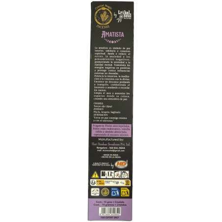 Encens Ametista Hari Darshan Tribal Soul Crystal Magic - 1 paquet de 15gr Encens Orgànic amb Minerals