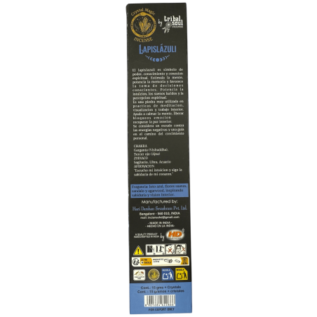 Incienso Lapislázuli Hari Darshan Tribal Soul Crystal Magic - 1 cajetilla de 15gr Incienso Orgánico con Minerales