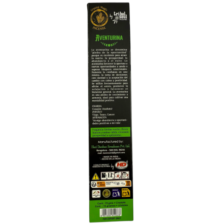 Aventurinrökelse Hari Darshan Tribal Soul Crystal Magic - 1 förpackning med 15gr ekologisk rökelse med mineraler