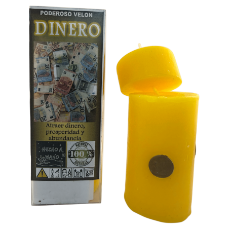 Poderoso Velón de Carga Dinero - Velón Esotérico 14x6cm - Atraer dinero, prosperidad y abundancia