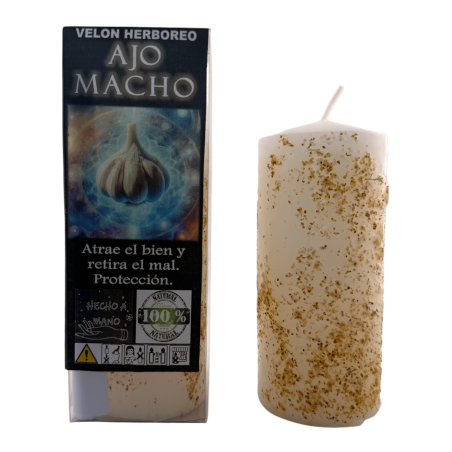 Herbal Garlic Candle - Esoteric Candle 14x6cm - Protection, Attracts good, removes evil...