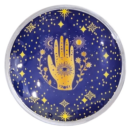 Emaillierter Opferteller mit drei Beinen (Hamsa), Mitternachtsblau, 16 cm