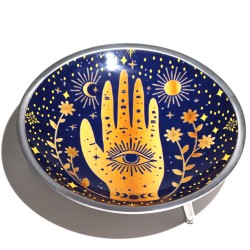 Farfurie emailată pentru ofrande cu trei picioare, Hamsa, albastru închis, 16 cm