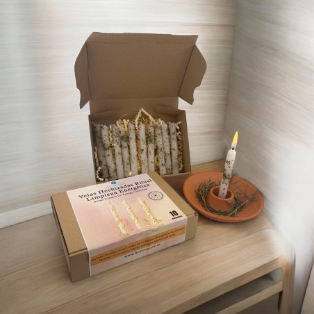 Kit de Velas de Limpieza Energética HOSTENATURA - 10 velas blancas con hierbas