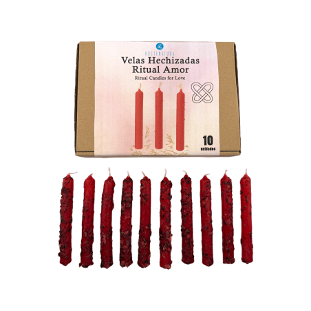 HOSTENATURAラブリチュアルキャンドルキット - ハーブ入りレッドキャンドル10本