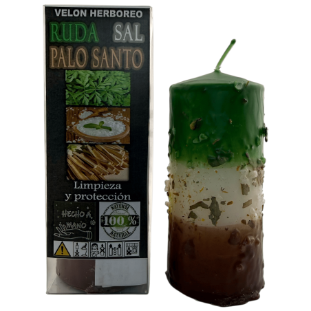Rue, Salt and Palo Santo Herbal Candle - Esoteric Candle 14x6cm - Cleansing and Protection