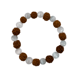 Pulsera Rudrasksha Natural con Selenita 8mm - Limpieza y Energía Positiva