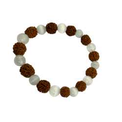 Pulseira de Rudraksha Natural com Selenita de 8mm - Limpeza e Energia Positiva