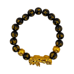 Pixiu Feng Shui Svart Obsidian Armband 10mm -...