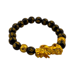 Pixiu Feng Shui Black Obsidian Bracelet 10mm - To attract wealth