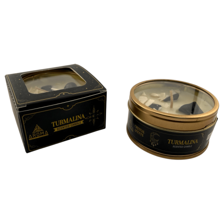 AROMA FRAGRANCES mit Kristallturmalin – Sandelholzduft – 65 g – Brenndauer: 5–6 Stunden