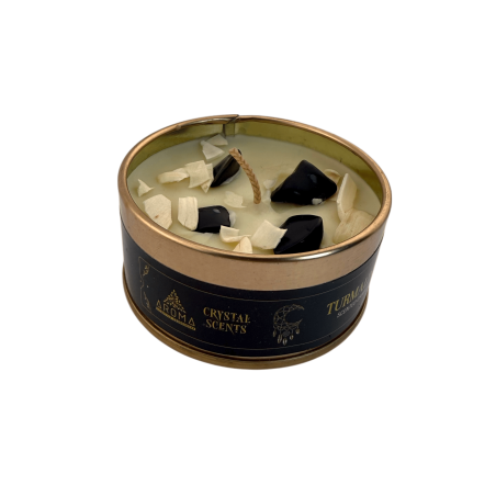 Lumânare AROMA FRAGRANCES cu turmalină cristalină - parfum de lemn de santal - 65g - durată 5-6h