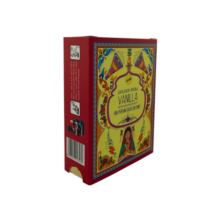 Coni di incenso a riflusso SREE VANI Golden India Vanilla - Confezione da 10 coni a riflusso nero