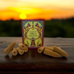 Coni di incenso a riflusso SREE VANI Golden India Vanilla - Confezione da 10 coni a riflusso nero